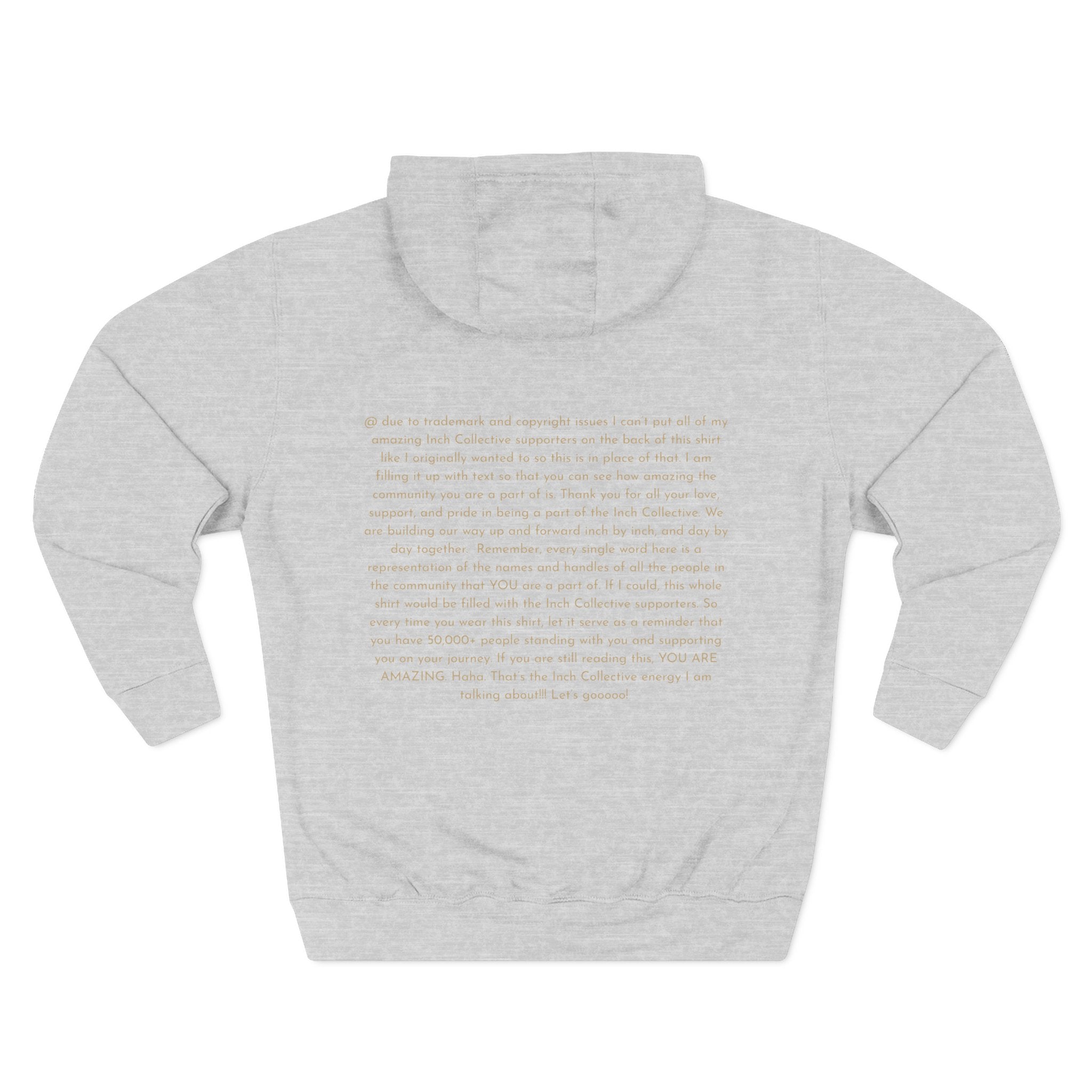 INCH Collective Hoodie — Fleece Pullover with Back Story Text