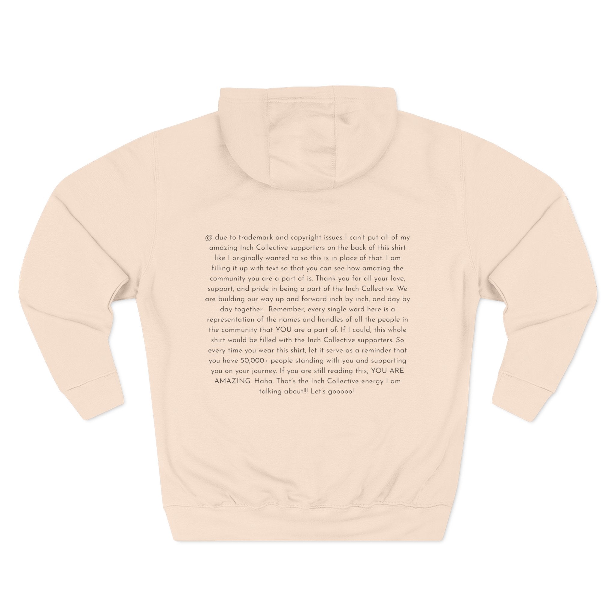 INCH Collective Hoodie — Fleece Pullover with Back Story Text