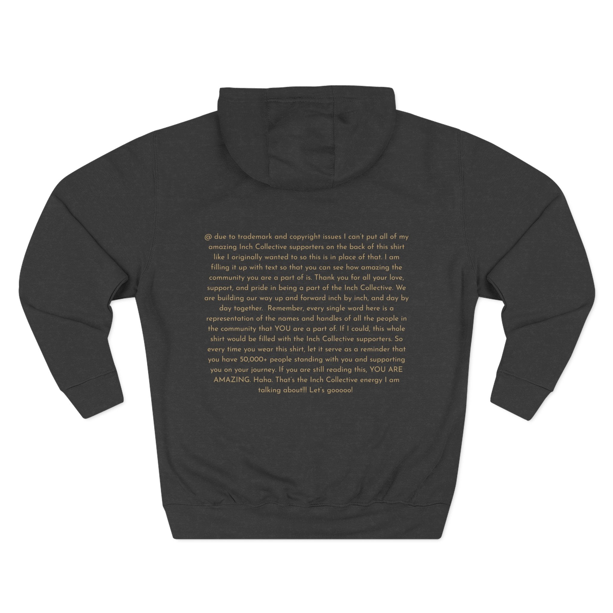 INCH Collective Hoodie — Fleece Pullover with Back Story Text