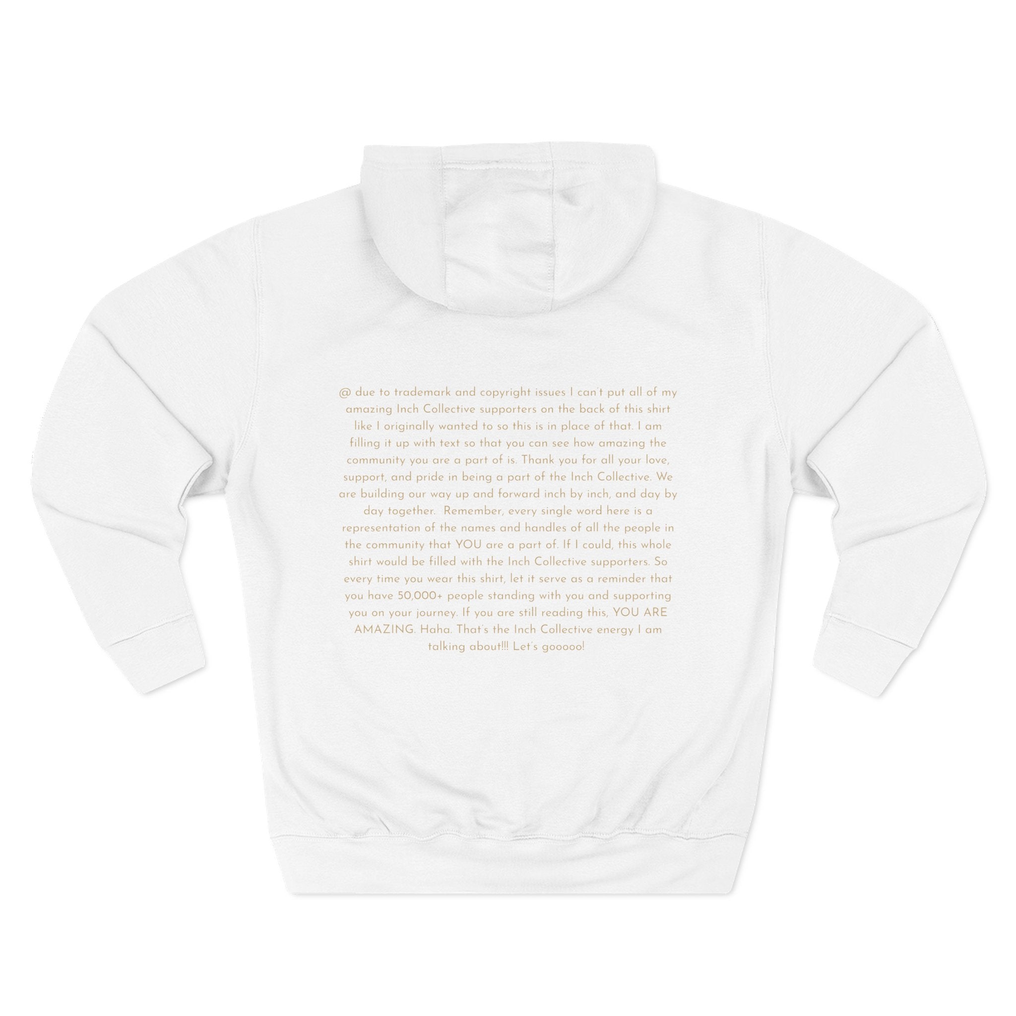 INCH Collective Hoodie — Fleece Pullover with Back Story Text