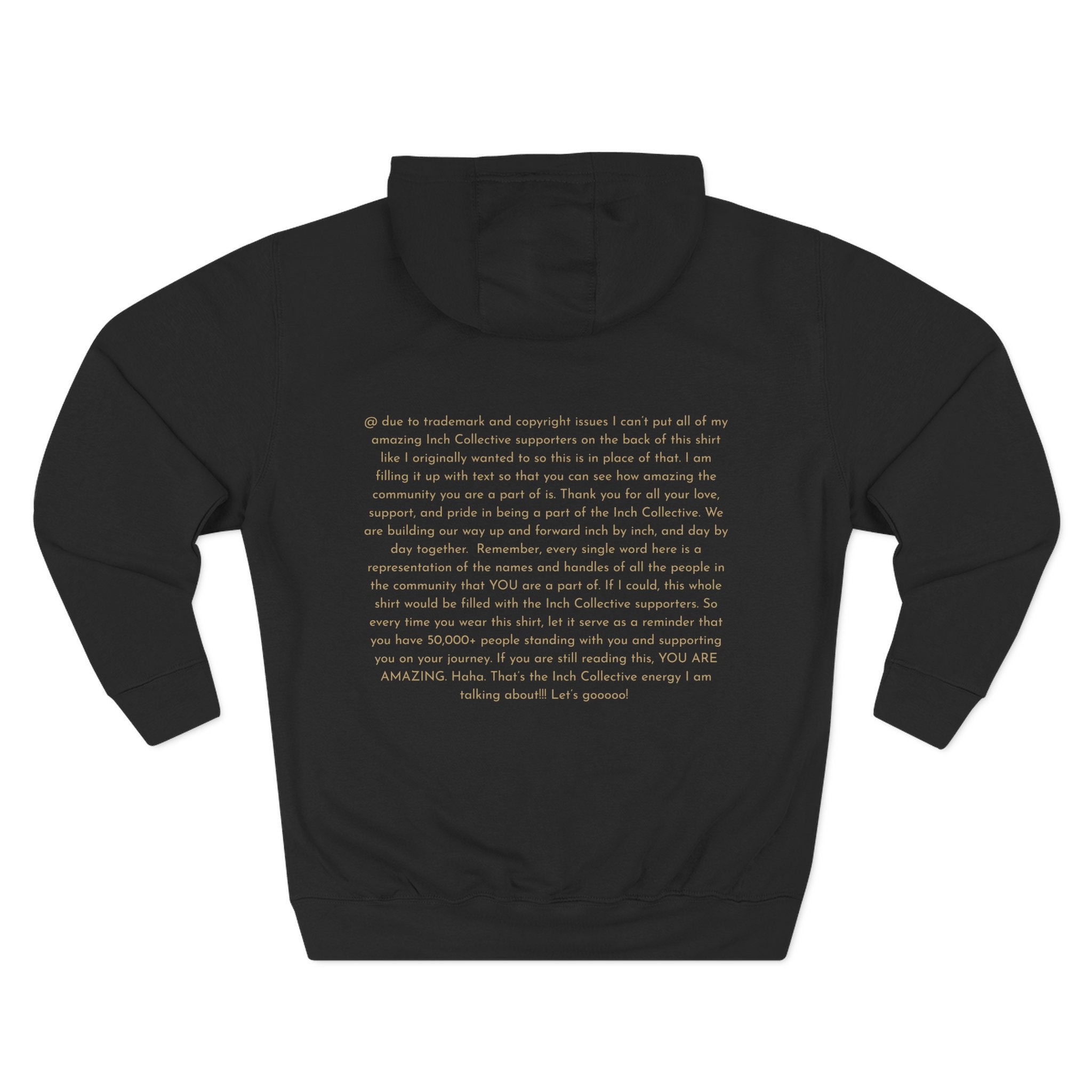 INCH Collective Hoodie — Fleece Pullover with Back Story Text
